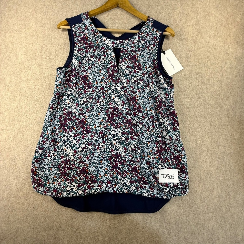 41 Hawthorn Floral Keyhole Sleeveless Blouse Navy Burgundy White Small NWT